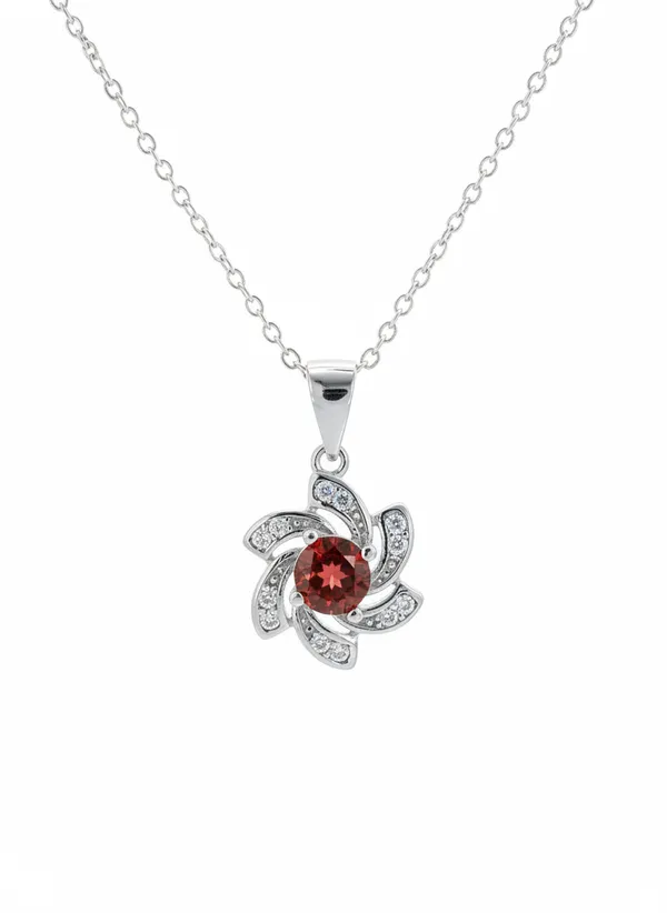 Red_Stone_Floral_Swirl_Pendant_Necklace_For_Women_925_Sterling_Silver